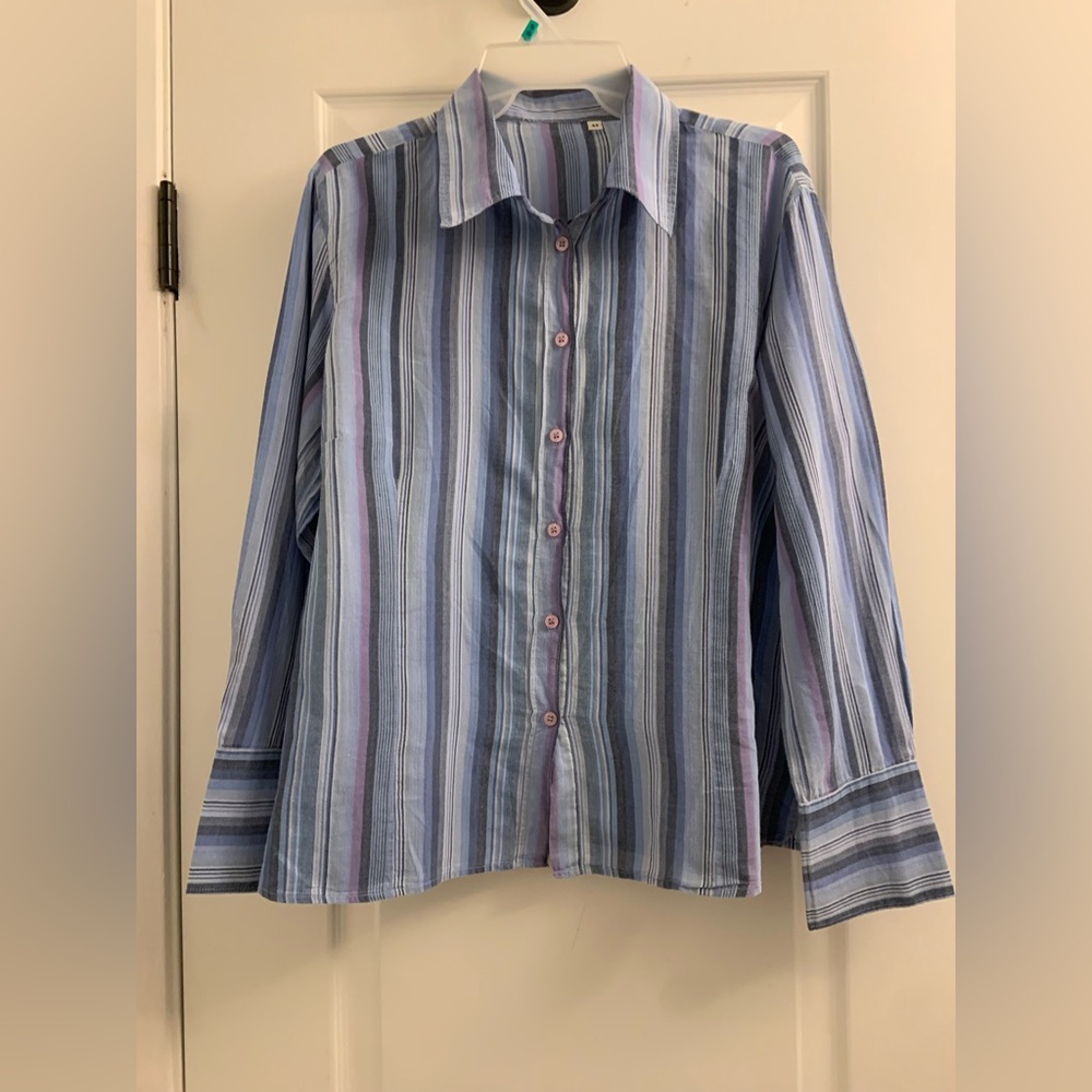 Source Unknown Blue Striped Button Down Shirt
